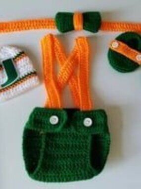 Crochet Baby Boy Miami Hurricanes Football Inspired Outfit Photo Prop